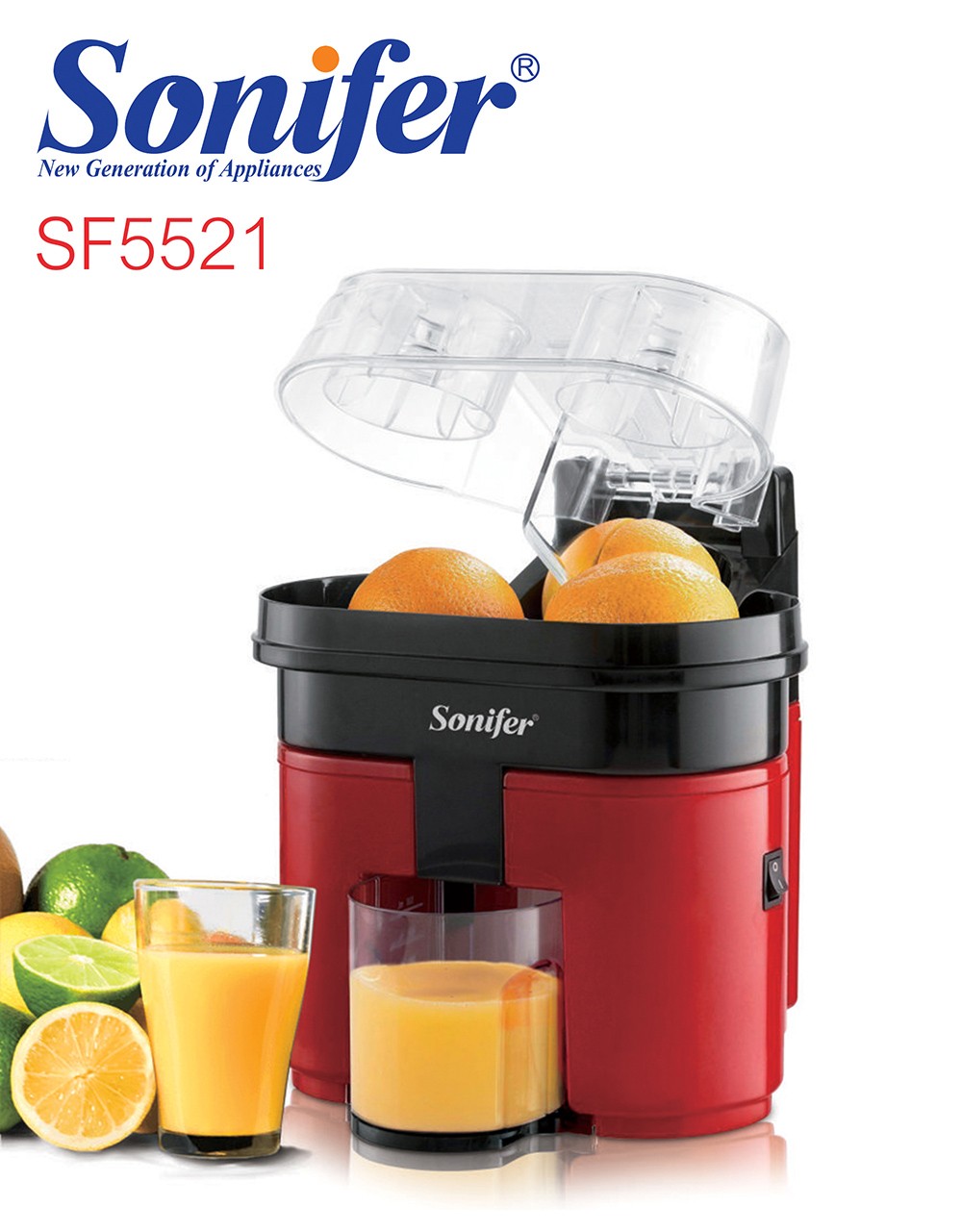 Sonifer SF5521 90W Presse-agrumes électrique, trancheuse de couvercle, presse-agrumes à double cône, presse-fruits orange citron