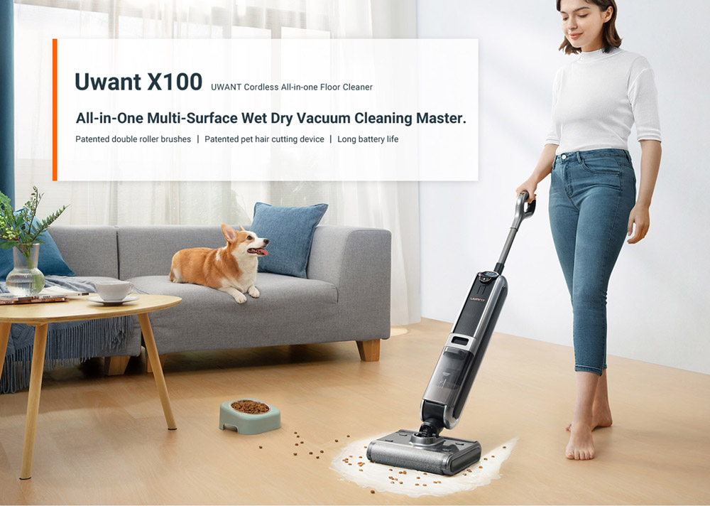 Uwant X100 Handheld Cordless Wet Dry Vacuum Cleaner, Self-cleaning, Intelligent Dirt Sensing, Dual Roller Brush, 600ml Water Tank, 4000mAh, 50min Run Time