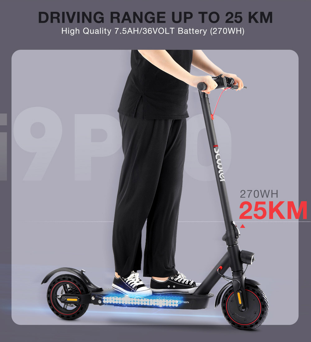 iScooter i9 Pro Folding Electric Scooter 8.5 Inch Honeycomb Tire 350W Motor 7.5Ah Battery 30km/h Max Speed Black