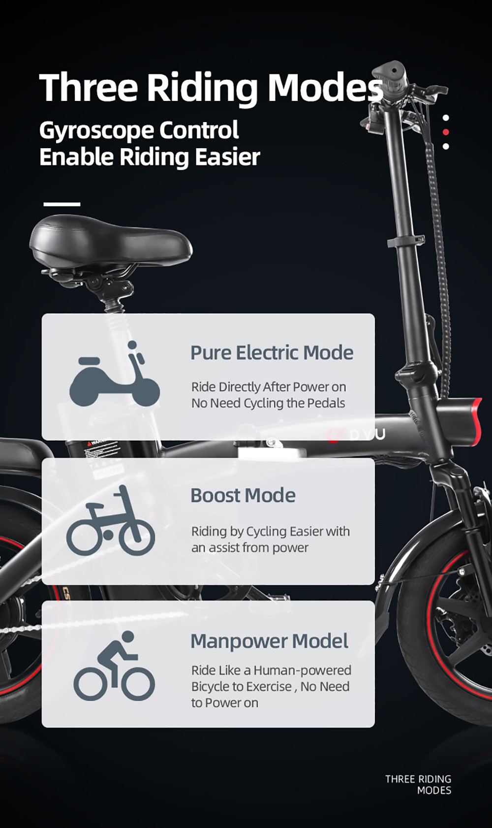 DYU A5 elektromos kerékpár 350 W motor maximális sebesség 25 km/h 36 V 7.5 Ah akkumulátor 70 km maximális hatótáv - fehér