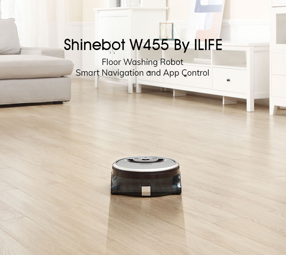 ILIFE W455 Floor Washing Robot, 1000Pa Suction, Shinebot Gyroscope Camera Navigation, 900ml Large Water Tank APP Control