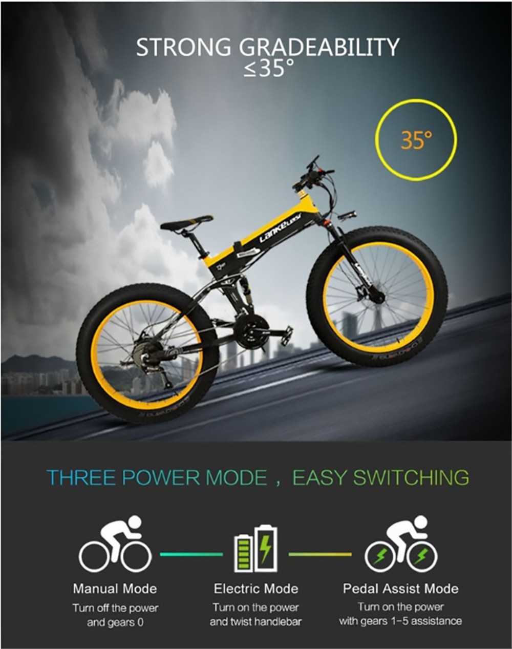 Batteria per bici elettrica LANKELEISI T750 Plus Big Fork 17,5 Ah gialla