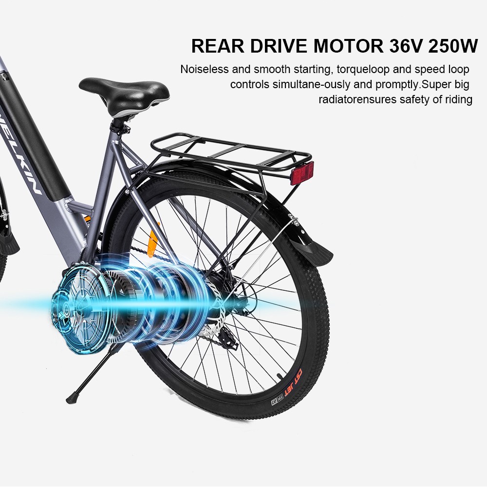 WELKIN WKEM002 Electric Bicycle 350W Brushless Motor 36V 10.4Ah Battery 27.5*1.95'' Tires City Bike - Silver