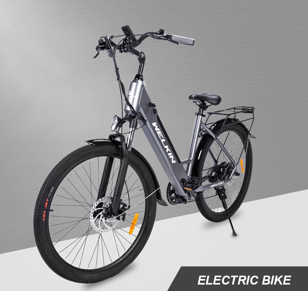 WELKIN WKEM002 Electric Bicycle 350W Brushless Motor 36V 10.4Ah Battery 27.5*1.95'' Tires City Bike - Silver