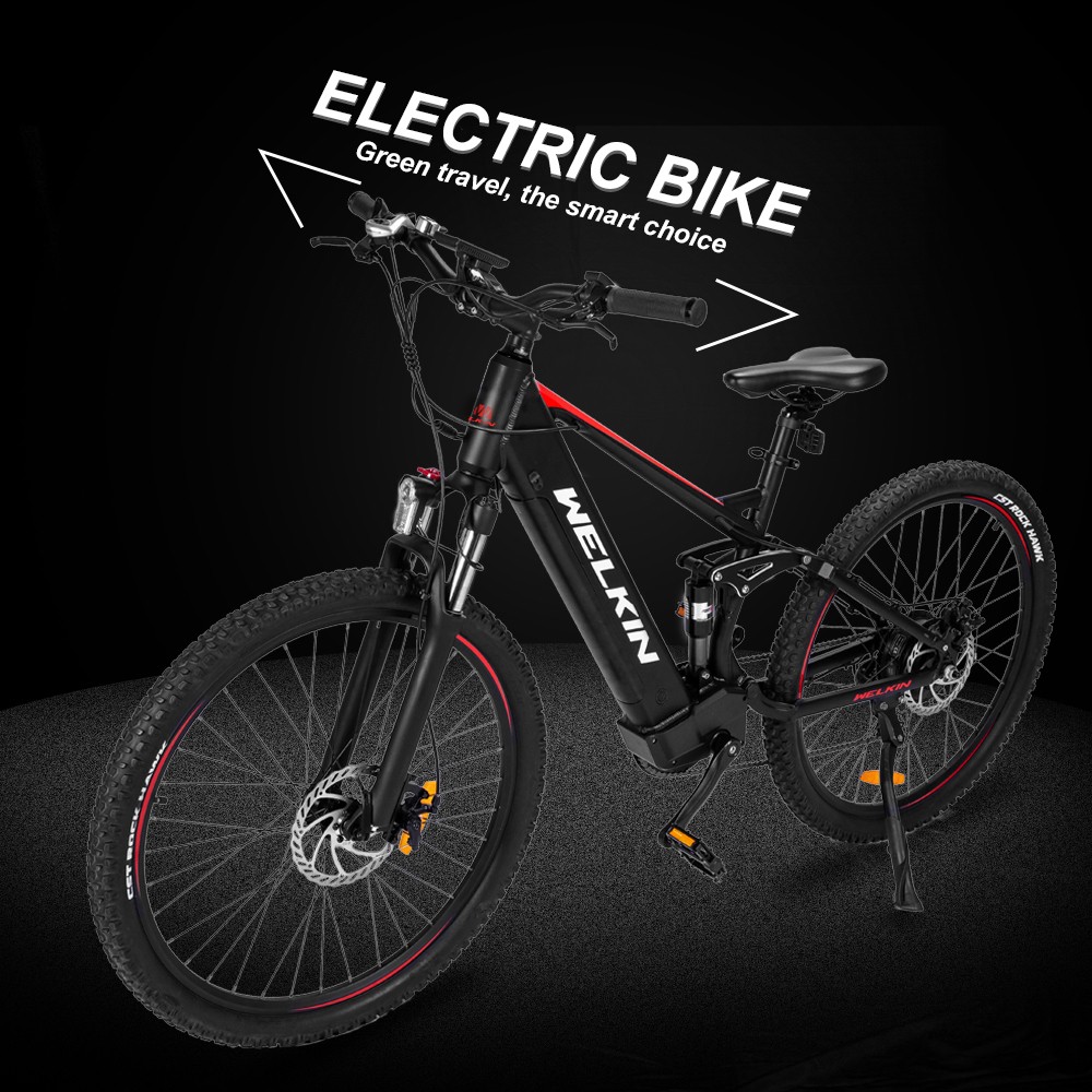 WELKIN WKES002 Electric Bicycle 350W Brushless Motor 48V 10Ah Battery 27.5*2.25'' Tires Mountain Bike - Black & Red