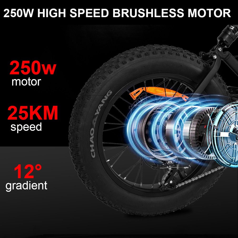 WELKIN WKES001 Electric Bicycle Snow Bike 500W Brushless Motor 48V 10.4Ah Battery 20'' Tires Shimano 7 speed - Black