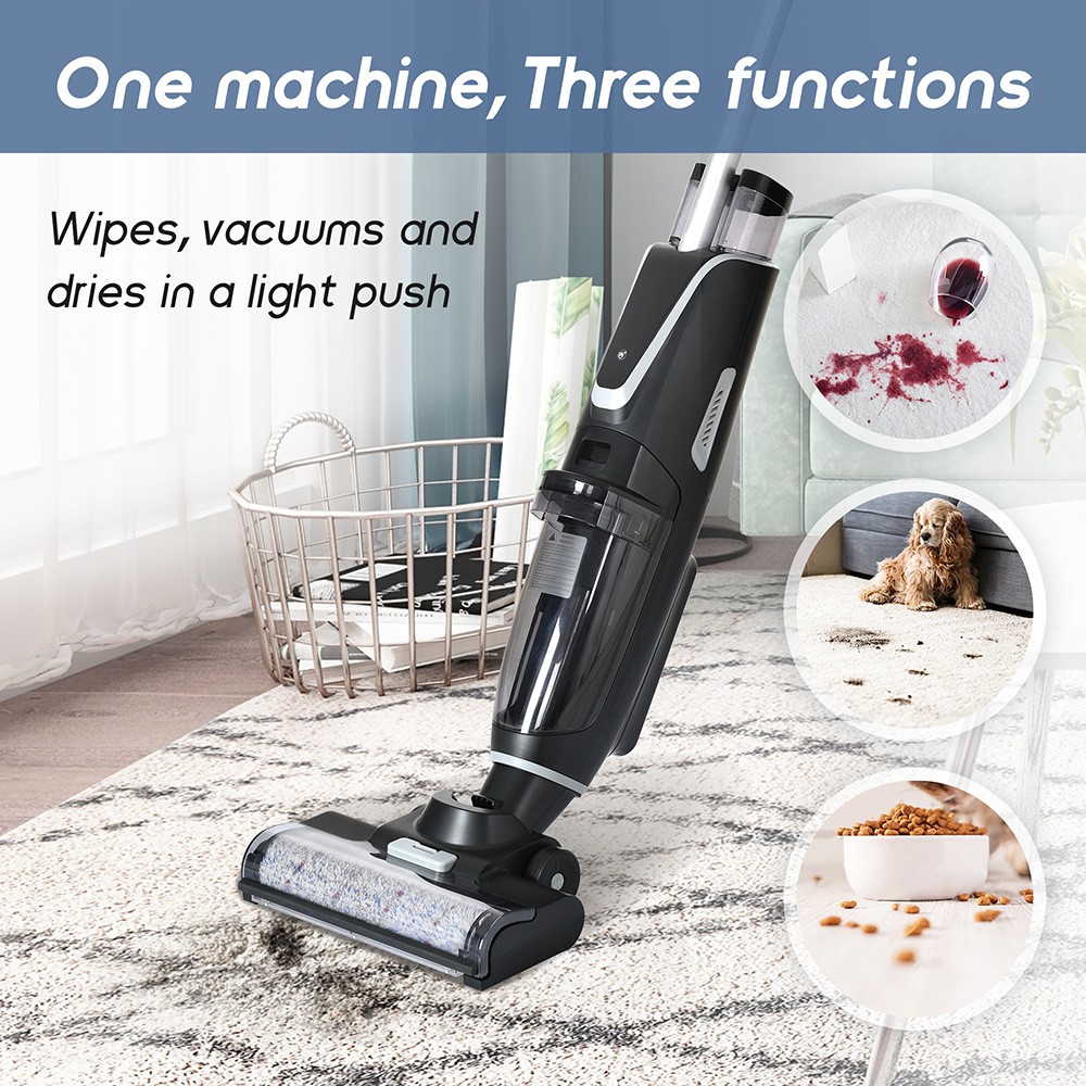 3 in 1 Cordless Wet and Dry Vacuum Cleaner Floor Cleaner with Two-tank System Two Brushes for Carpets and Hard Floors