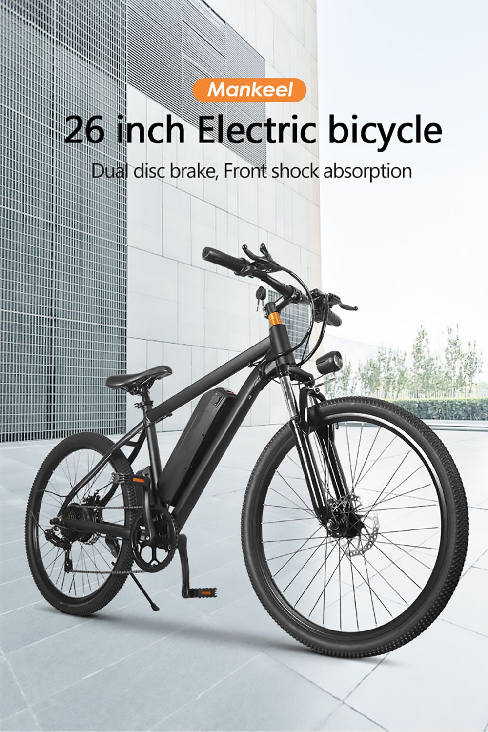 Mankeel MK010 Electric Bike with Dual Disc Brakes  26'' Tires 7-Speed Gears 10Ah Battery 40-50 Range Moped Bicycle