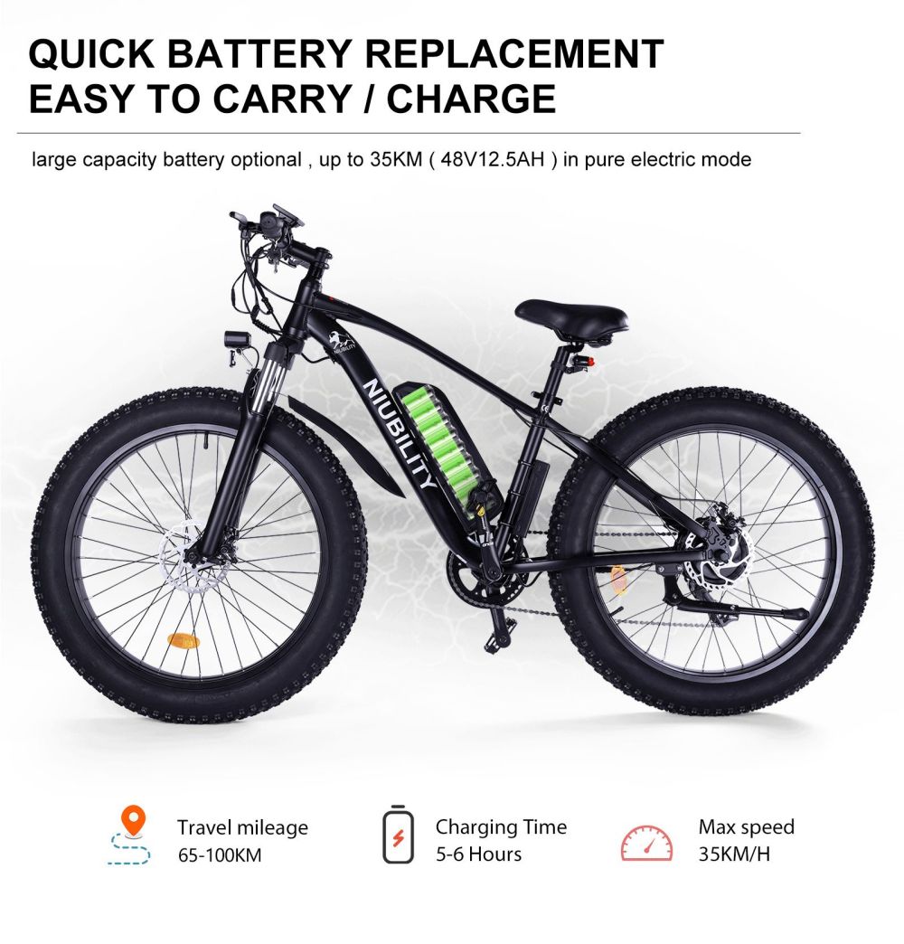 Niubility B26 Electric Bike 48V 12,5Ah Μπαταρία 1000W Μαύρο