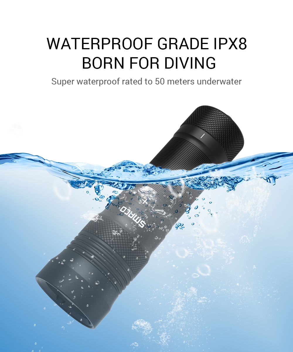 SMACO LED-zaklamp IPX8 waterdicht voor duiken - zwart