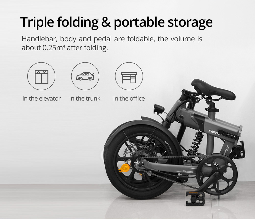 HIMO Z16 MAX Folding Electric Bicycle 16 Inch 250W Hall Brushless DC Motor Dual Disc Brake Up To 80km Range Max Speed 25km/h 10Ah Battery IPX7 Waterproof Smart Display - White