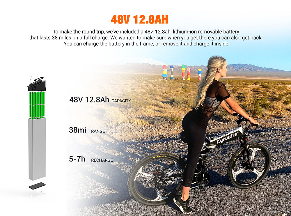 Cyrusher XF770 Folding Electric Bike 500W 48V 10 Ah Hidden Battery 7 Speed Mountain E-bike - White