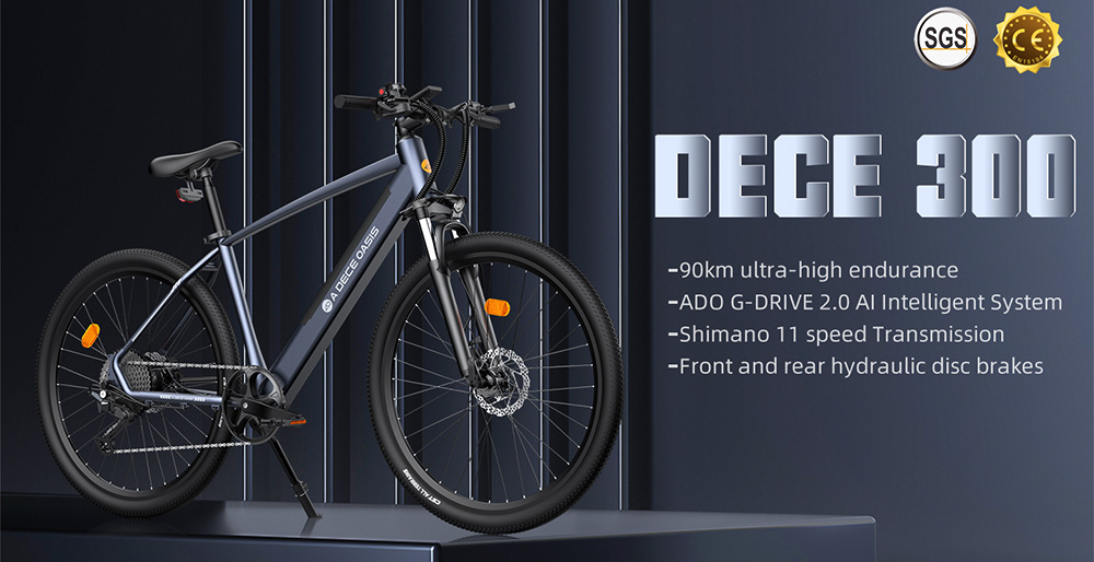 ADO D30 Electric Bicycle 250W Motor Max Speed 25km/h 36V 10.4AH 90km Max Range - Gray