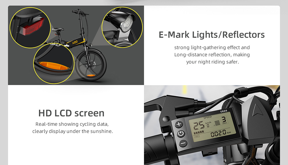 ADO A20 XE 250W Electric Bike Folding Frame 7-Speed Gears Removable 10.4 AH Lithium-Ion Battery E-bike - Grey