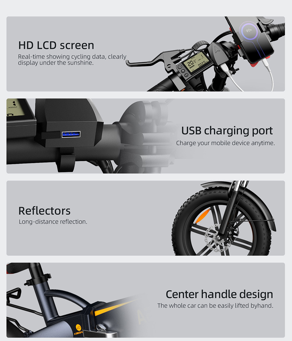 ADO A20F XE 250W Electric Bike Folding Frame 7-Speed Gears Removable 10.4 AH Lithium-Ion Battery E-bike - White