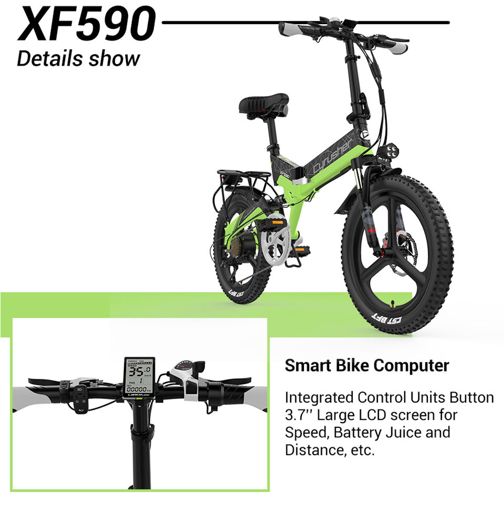 Cyrusher XF590 Folding Electric Bike 500W 48V 10 Ah Battery 7 Speed City E-bike - White