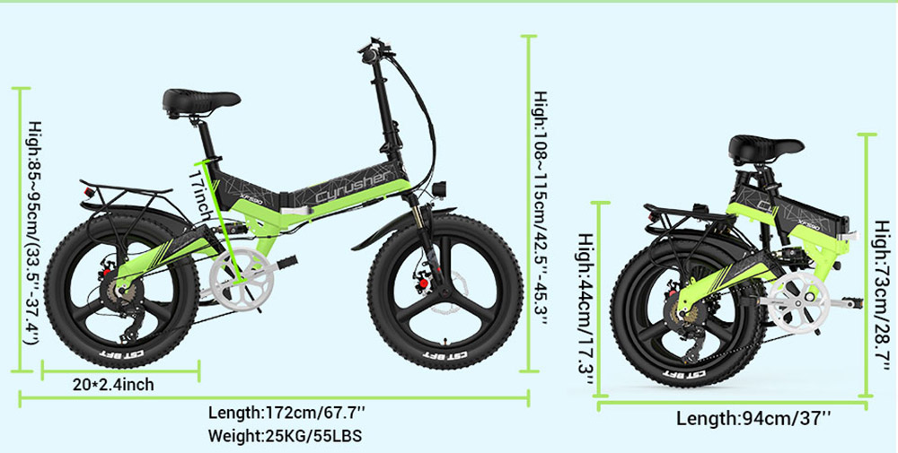 Cyrusher XF590 Folding Electric Bike 500W 48V 10 Ah Battery 7 Speed City E-bike - White