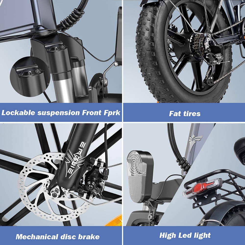 Engwe EP-2 Pro 2022 Version 750W Folding Fat Tire Electric Bike 13Ah Battery 35km/h Max Speed 100km  Range - Black