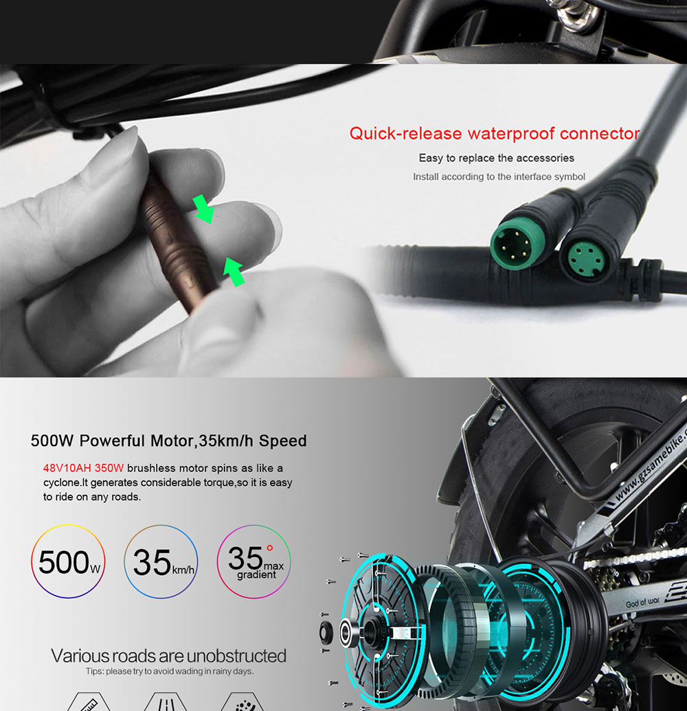SAMEBIKE XWLX09 20 Inches Fat Tire Electric Bike 500W Motor 25-35km/h Max Speed 80-90km Max Mileage - Black