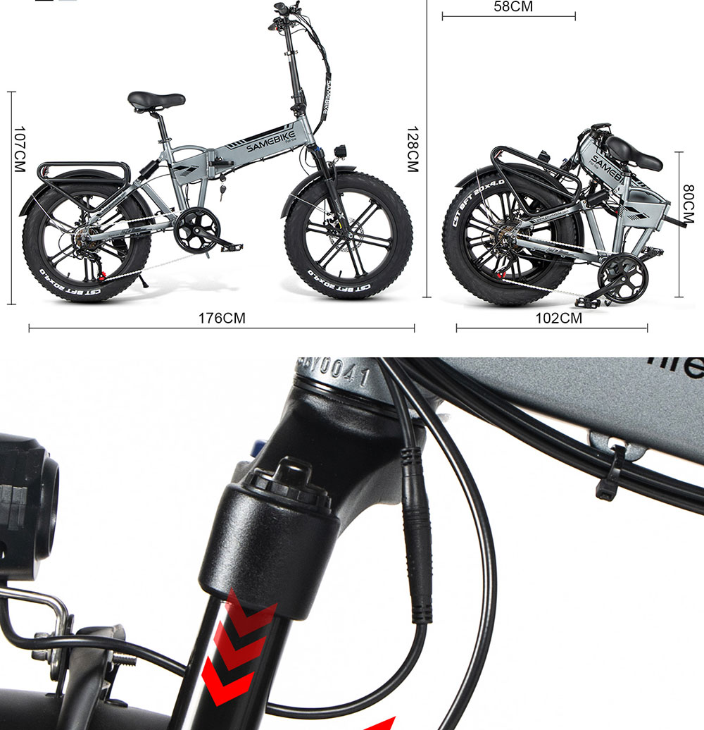 SAMEBIKE XWLX09 20 Inches Fat Tire Electric Bike 500W Motor 25-35km/h Max Speed 80-90km Max Mileage - Black