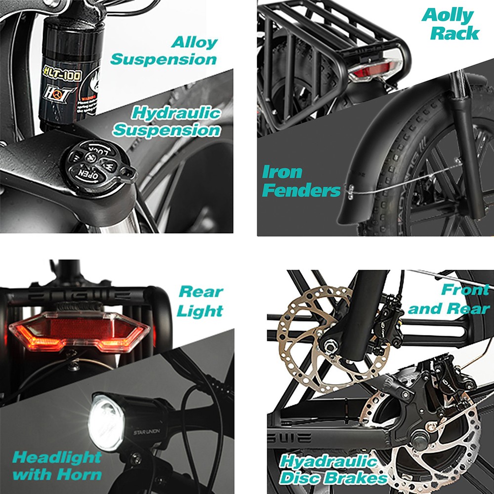 Składany rower elektryczny ENGWE ENGINE Pro (wersja ulepszona) 750 W (szczyt 1000 W) 48 V 16 Ah Czarny