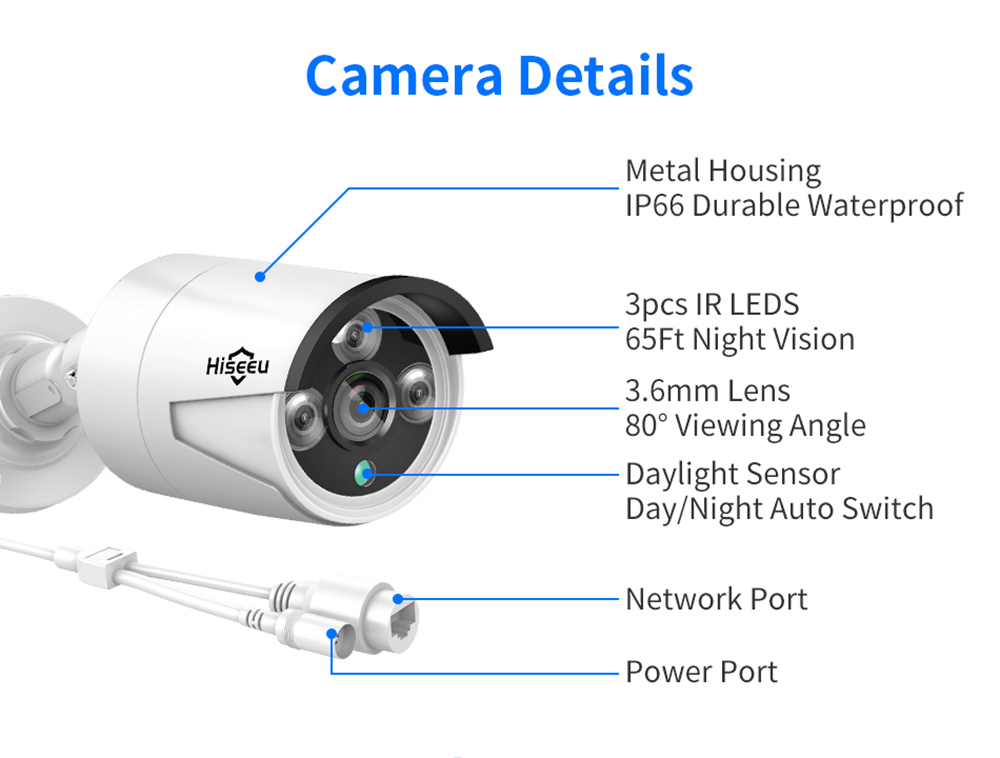 Caméra de surveillance de sécurité Hiseeu 3MP H.265 8CH POE