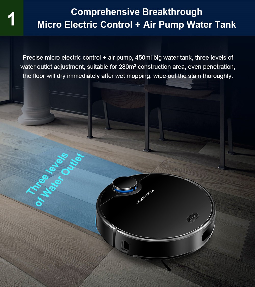 LIECTROUX ZK901 Robot Vacuum Cleaner 3 In 1 Vacuuming Sweeping and Mopping Laser Navigation 6500Pa Suction 5000mAh Battery Voice Control Breakpoint Resume Clean & Mapping APP Control - Black