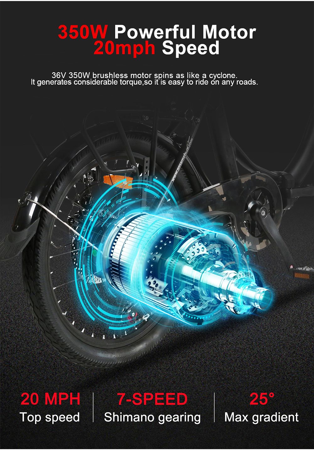 Samebike JG20 Smart Folding Electric Moped Bike 350W Motor 10Ah Battery Max 30km/h 20 Inch Tire - Black
