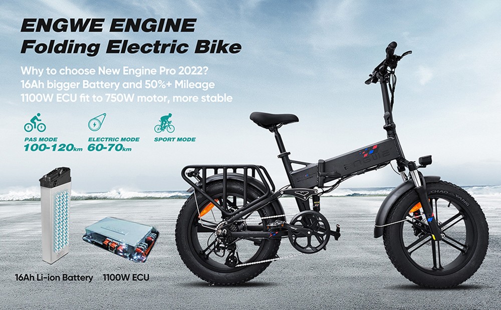 Składany rower elektryczny ENGWE ENGINE Pro (wersja ulepszona) 750 W (szczyt 1000 W) 48 V 16 Ah Czarny