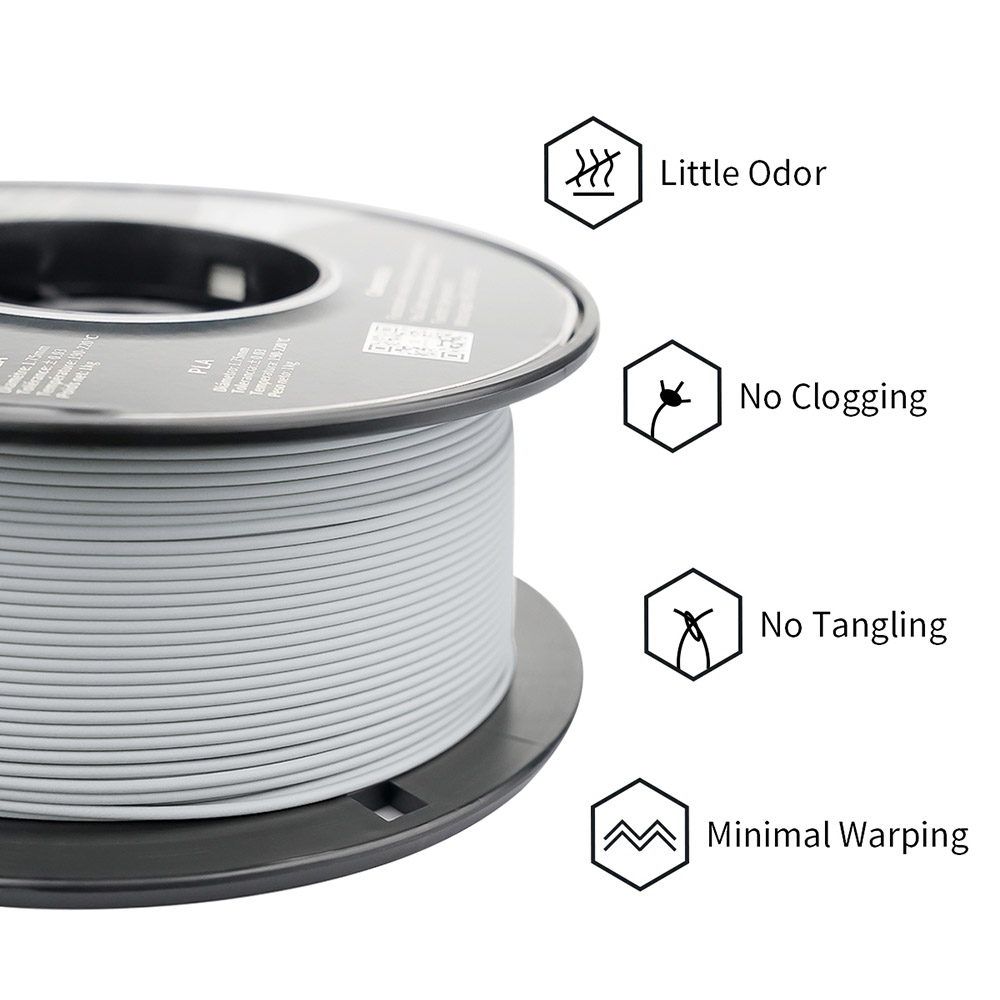 ERYONE Matte PLA Filament voor 3D Printer 1.75 mm tolerantie 0.03 mm 1 kg (2.2 lbs)/spoel - grijs