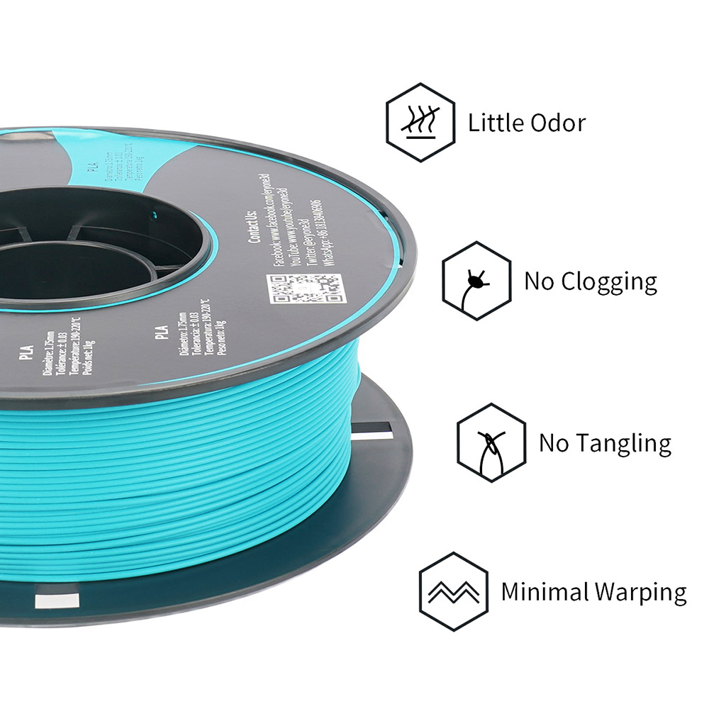 ERYONE Matt PLA Filament számára 3D Nyomtató 1.75 mm tűrés 0.03 mm 1 kg (2.2 LBS)/orsó - Aqua Blue