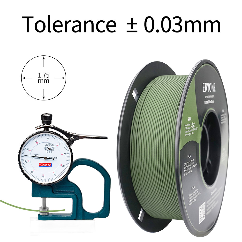 ERYONE Filamento PLA opaco per 3D Stampante 1.75 mm Tolleranza 0.03 mm 1 kg (2.2 libbre)/bobina - Verde oliva