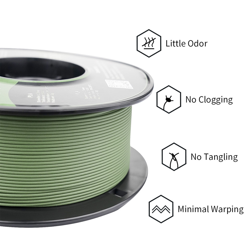 Filamento PLA Matte ERYONE para 3D Impressora 1.75 mm Tolerância 0.03 mm 1 kg (2.2 LBS)/Carretel - Verde oliva