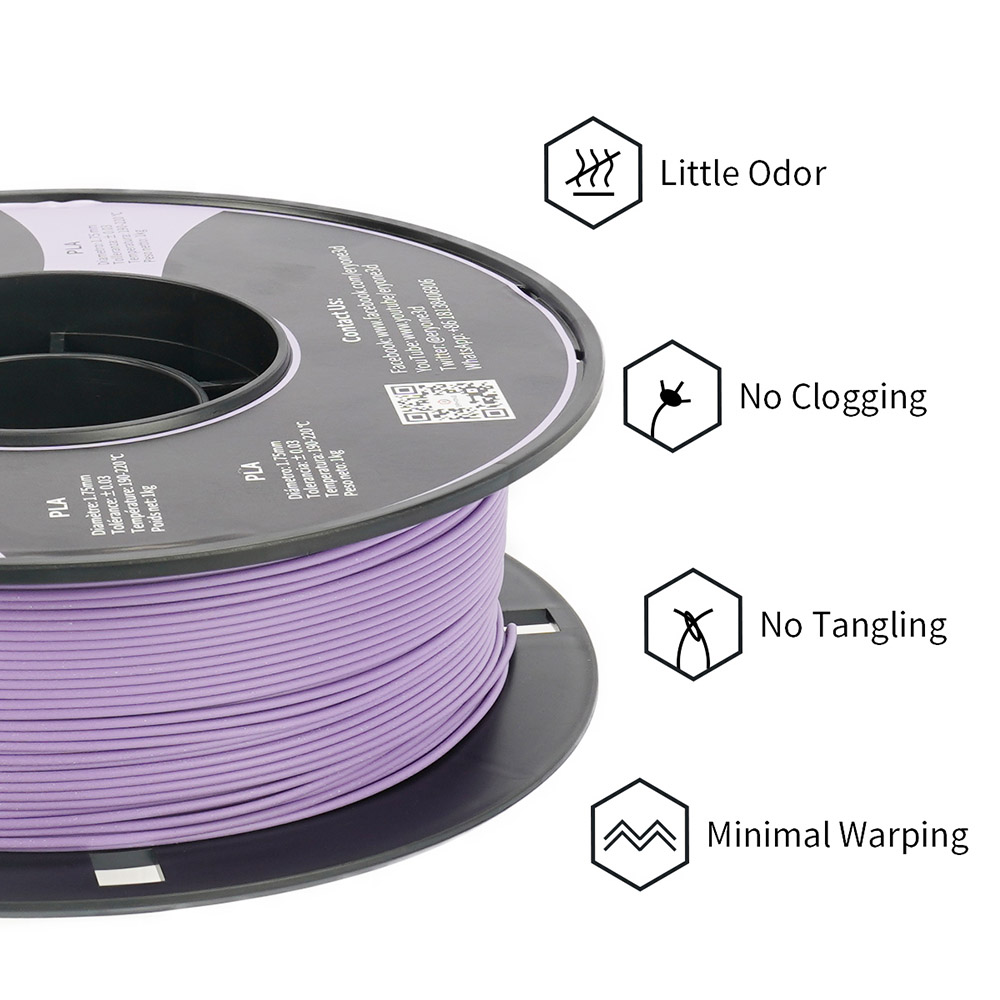 ERYONE Mattes PLA-Filament für 3D Drucker 1.75 mm Toleranz 0.03 mm 1 kg (2.2 LBS)/Spule – Lila Lila