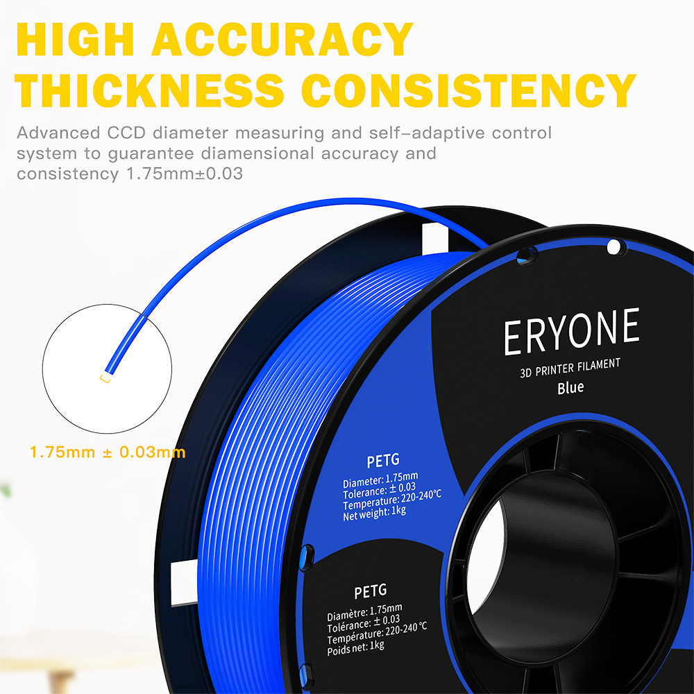 Eryone Petg Filament for 3D Printer 1.75mmtolerance 0.03mm 1kg (2.2lbs)/Bool - Blue