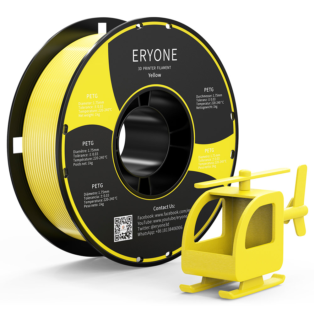 ERYONE PETG Filamento para a impressora 3D 1,75 mm de tolerância 0,03 mm 1kg (2,2 libras)/bobina - amarelo