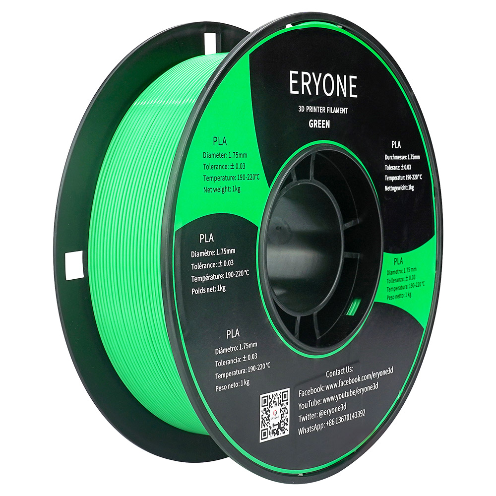 Filamento ERYONE PLA para 3D Impresora 1.75 mm Tolerancia 0.03 mm 1 kg (2.2 LBS)/Bobina - Verde