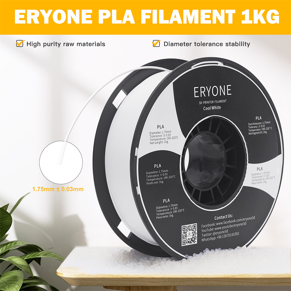 Filamento ERYONE PLA para 3D Impresora 1.75 mm Tolerancia 0.03 mm 1 kg (2.2 LBS)/carrete - Blanco frío