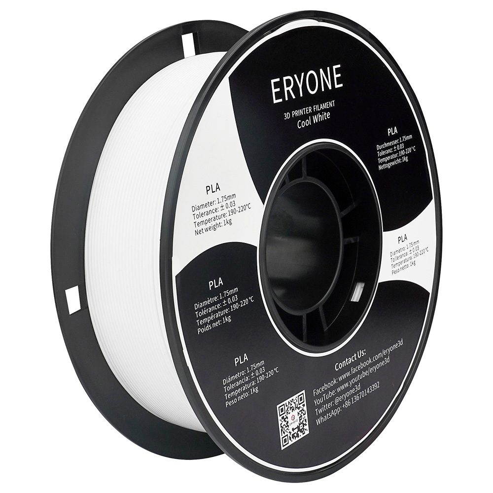 ERYONE PLA Filamento para 3D Impressora 1.75 mm Tolerância 0.03 mm 1 kg (2.2 LBS)/Carretel - Branco Frio