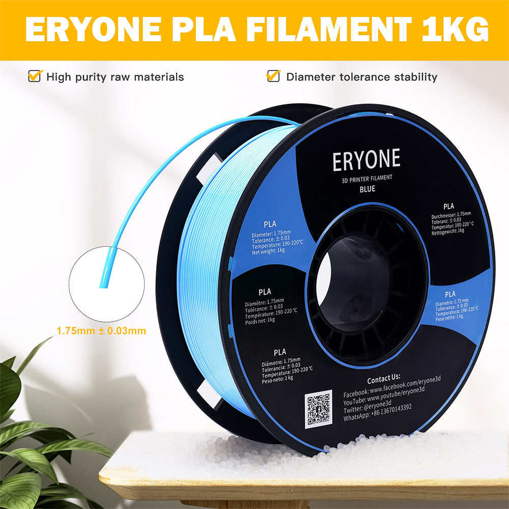 Pla eryone -gloeidraad voor 3D -printer 1,75 mm Tolerantie 0,03 mm 1 kg (2,2 lb)/Bool - Blauw