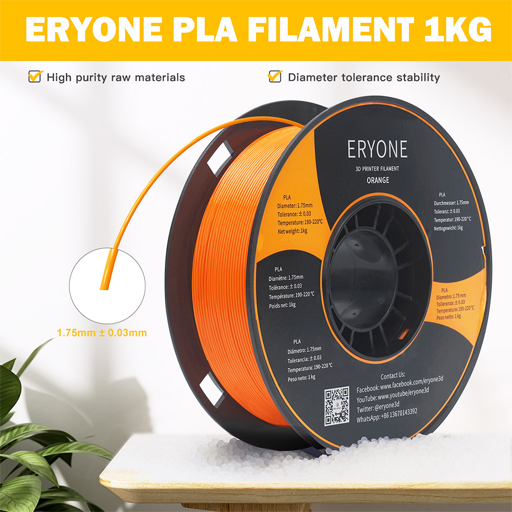 ERYONE PLA Filament for 3D Printer 1.75mm Tolerance 0.03mm 1kg (2.2LBS)/Spool - Orange