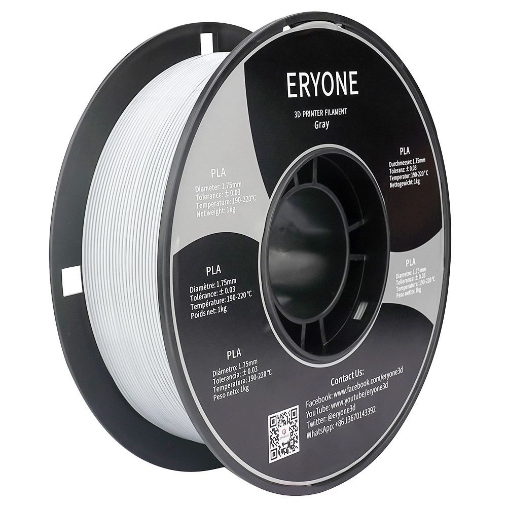 ERYONE PLA Filamento per 3D Stampante 1.75 mm Tolleranza 0.03 mm 1 kg (2.2 libbre)/bobina - Grigio