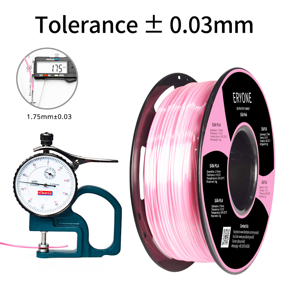 ERYONE Filament jedwabny PLA do 3D Drukarka 1.75 mm Tolerancja 0.03 mm 1 kg (2.2 LBS)/szpula — różowa
