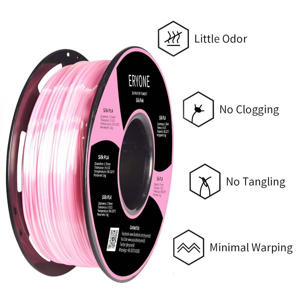 ERYONE Seiden-PLA-Filament für 3D Drucker 1.75 mm Toleranz 0.03 mm 1 kg (2.2 lbs)/Spule – Pink