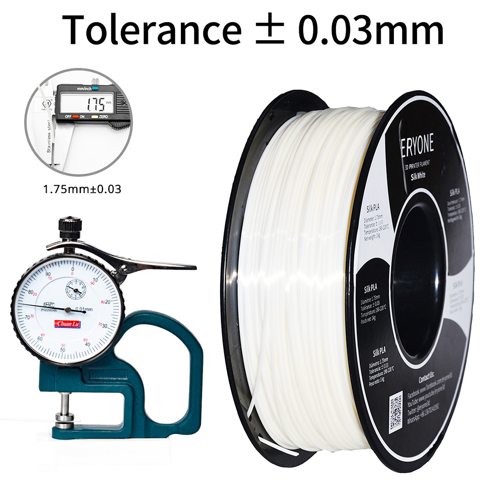 ERYONE Seiden-PLA-Filament für 3D Drucker 1.75 mm Toleranz 0.03 mm 1 kg (2.2 LBS)/Spule – Weiß