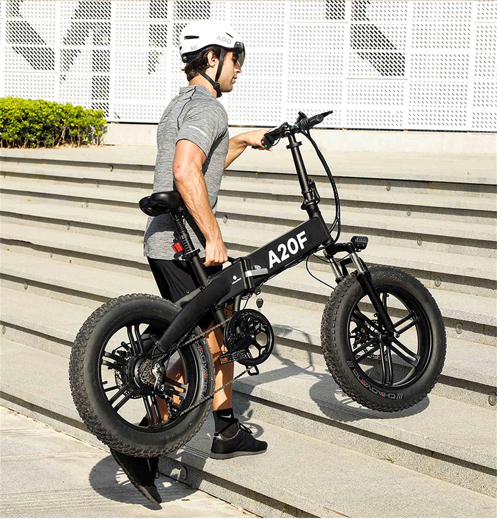 ADO A20F+ International Version Off-road Electric Folding Bike 20*4.0 inch 500W Brushless DC Motor SHIMANO 7-Speed Rear Derailleur 36V 10.4Ah Removable Battery 35km/h Max speed Pure power up to 50km Range Aluminum alloy Frame - Black