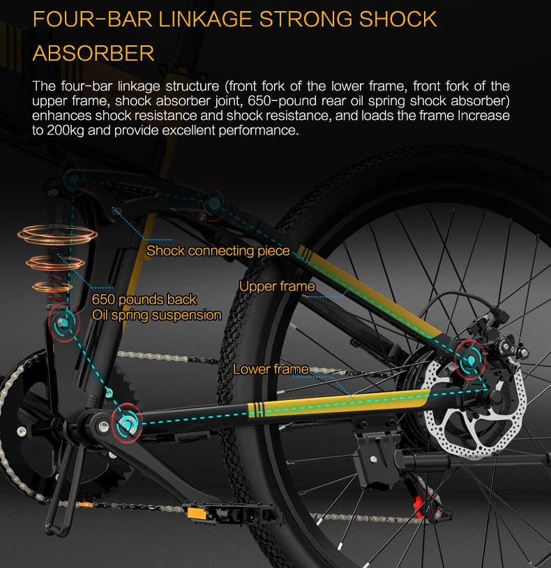 Bicicletta elettrica pieghevole BEZIOR X500 Pro 26 pollici 10,4 Ah 500 W nero giallo