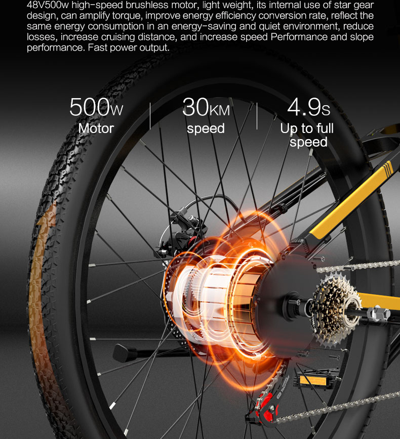 Πτυσσόμενο ηλεκτρικό ποδήλατο BEZIOR X500 Pro 26 ιντσών 10,4Ah 500W Μαύρο Κίτρινο