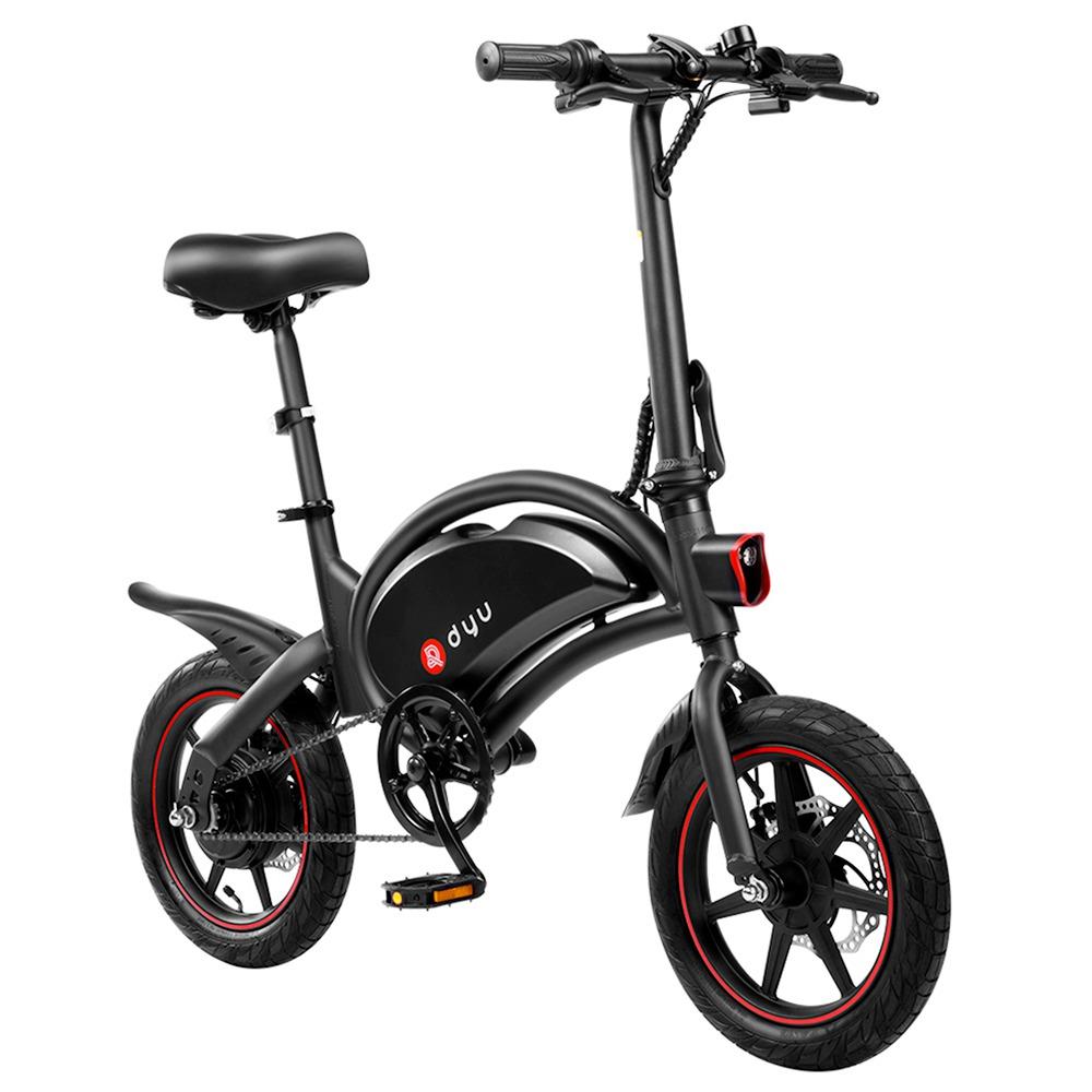 Bicicletă electrică DYU D3F cu moped pliabil cu pedală 14 inch neagră