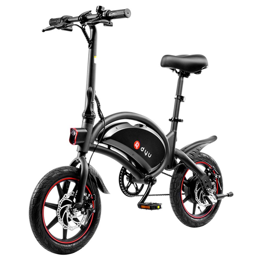 DYU D3F com pedal bicicleta elétrica dobrável ciclomotor 14 polegadas preto